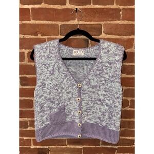 RICO‎ Purple Lilac Marled Knit Sweater Vest Button Pocket M